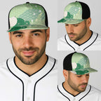 Green Japanese Traditional Motifs Baseball Net Cap Palaka With Asanoha Seigaiha Sakura - Aussie Hoodie