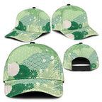 Green Japanese Traditional Motifs Classic Cap Palaka With Asanoha Seigaiha Sakura - Aussie Hoodie