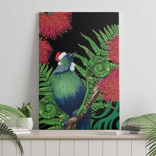 New Zealand Tui Bird Christmas Canvas Wall Art Maori Fern Mix Pohotukawa
