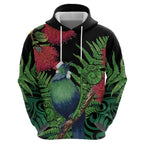 New Zealand Tui Bird Christmas Hoodie Maori Fern Mix Pohotukawa