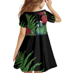 New Zealand Tui Bird Christmas Kid Short Sleeve Dress Maori Fern Mix Pohotukawa