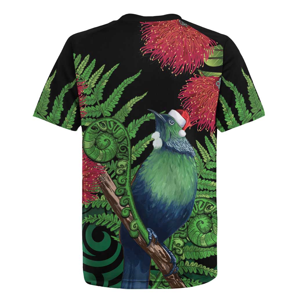 New Zealand Tui Bird Christmas Rugby Jersey Maori Fern Mix Pohotukawa