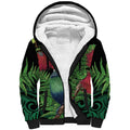 New Zealand Tui Bird Christmas Sherpa Hoodie Maori Fern Mix Pohotukawa