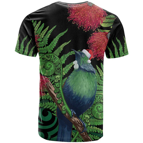 New Zealand Tui Bird Christmas T Shirt Maori Fern Mix Pohotukawa