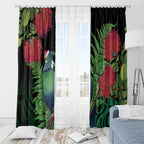 New Zealand Tui Bird Christmas Window Curtain Maori Fern Mix Pohotukawa