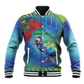 New Zealand Takahe Christmas Baseball Jacket Maori Fern Mix Pohotukawa