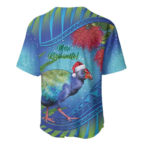 New Zealand Takahe Christmas Baseball Jersey Maori Fern Mix Pohotukawa