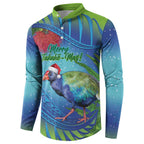 New Zealand Takahe Christmas Button Sweatshirt Maori Fern Mix Pohotukawa