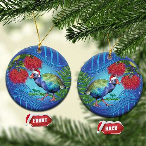 New Zealand Takahe Christmas Ceramic Ornament Maori Fern Mix Pohotukawa