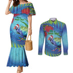 New Zealand Takahe Christmas Couples Matching Mermaid Dress and Long Sleeve Button Shirt Maori Fern Mix Pohotukawa