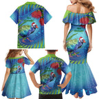 New Zealand Takahe Christmas Family Matching Mermaid Dress and Hawaiian Shirt Maori Fern Mix Pohotukawa