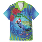 New Zealand Takahe Christmas Family Matching Off The Shoulder Long Sleeve Dress and Hawaiian Shirt Maori Fern Mix Pohotukawa