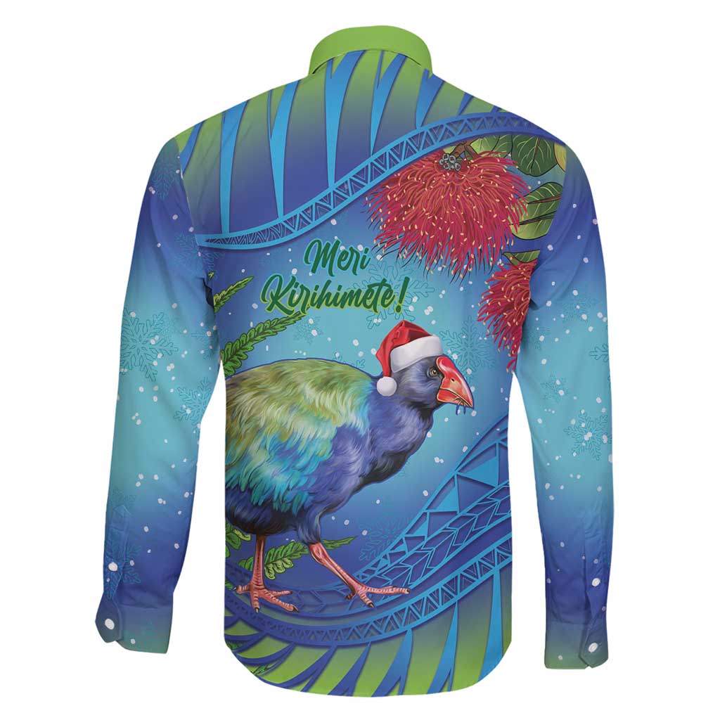 New Zealand Takahe Christmas Family Matching Off Shoulder Maxi Dress and Hawaiian Shirt Maori Fern Mix Pohotukawa