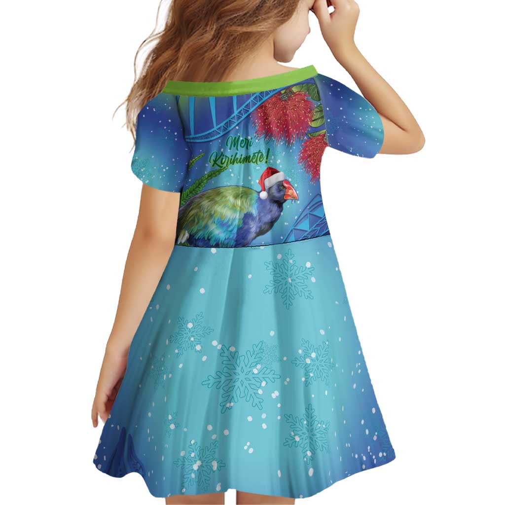 New Zealand Takahe Christmas Family Matching Off Shoulder Short Dress and Hawaiian Shirt Maori Fern Mix Pohotukawa