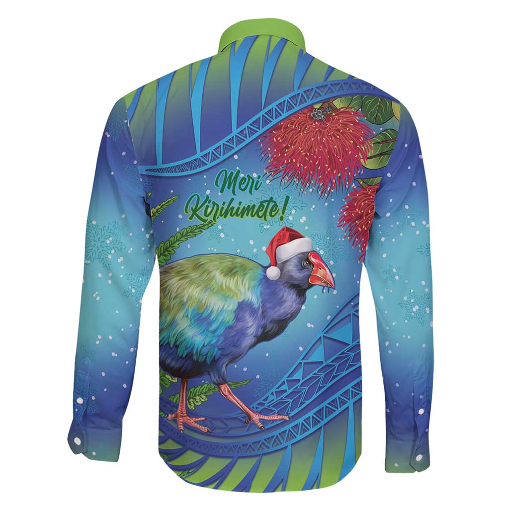 New Zealand Takahe Christmas Family Matching Short Sleeve Bodycon Dress and Hawaiian Shirt Maori Fern Mix Pohotukawa