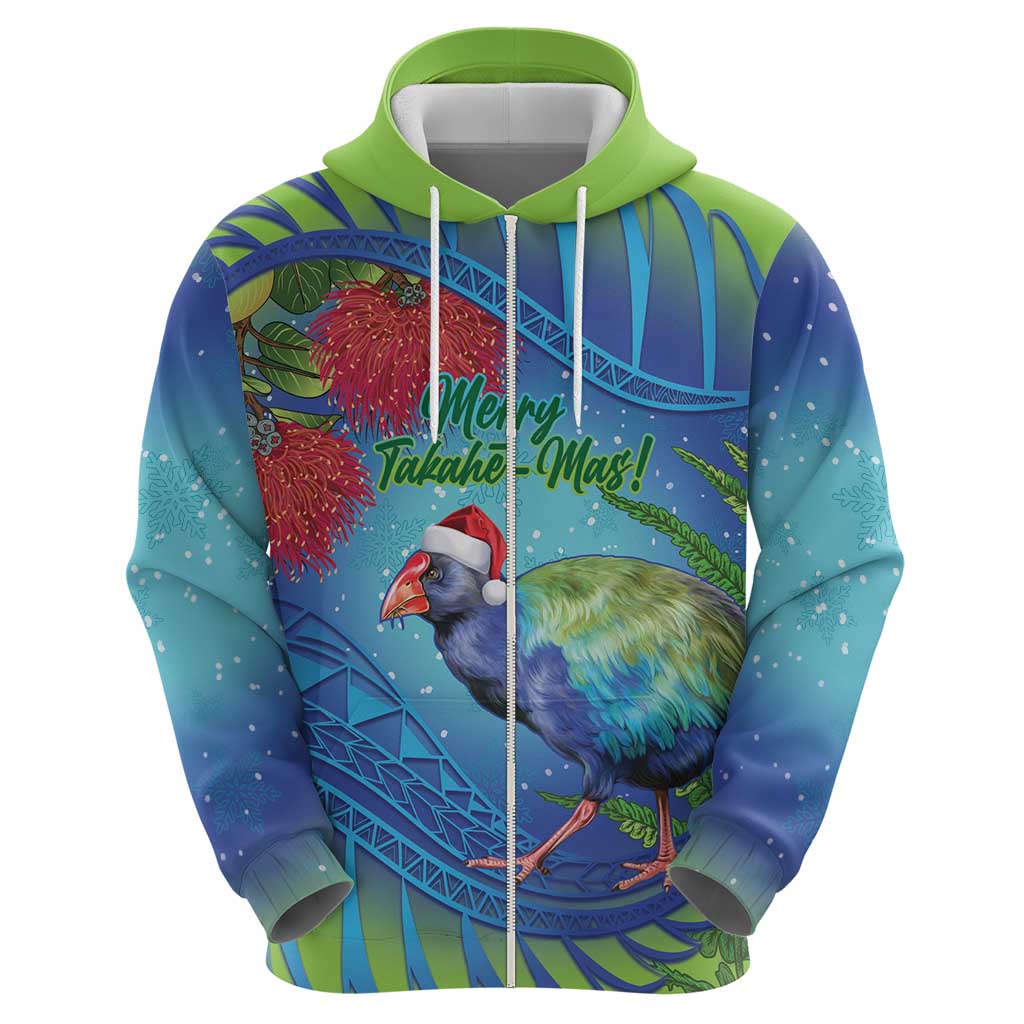 New Zealand Takahe Christmas Hoodie Maori Fern Mix Pohotukawa