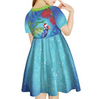 New Zealand Takahe Christmas Kid Short Sleeve Dress Maori Fern Mix Pohotukawa