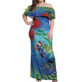 New Zealand Takahe Christmas Off Shoulder Maxi Dress Maori Fern Mix Pohotukawa