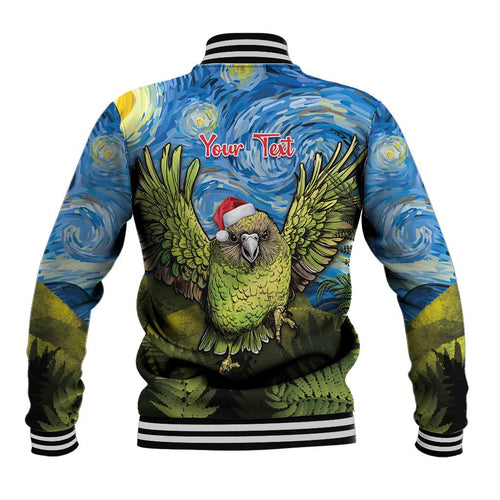 Personalised Jumping Kakapo Christmas Baseball Jacket New Zealand Fern - Starry Night Style