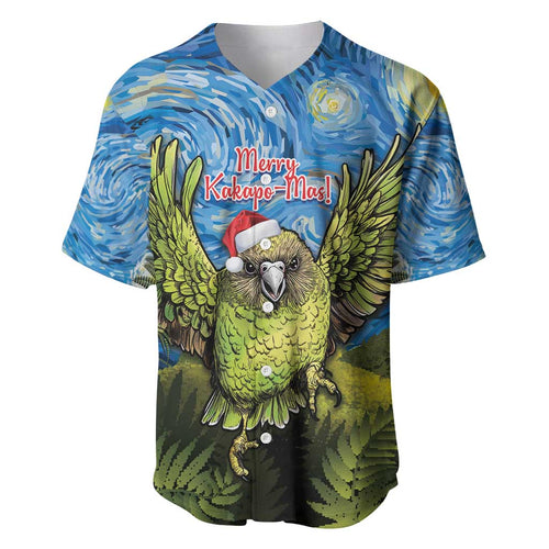 Personalised Jumping Kakapo Christmas Baseball Jersey New Zealand Fern - Starry Night Style