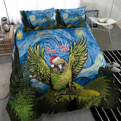 Personalised Jumping Kakapo Christmas Bedding Set New Zealand Fern - Starry Night Style