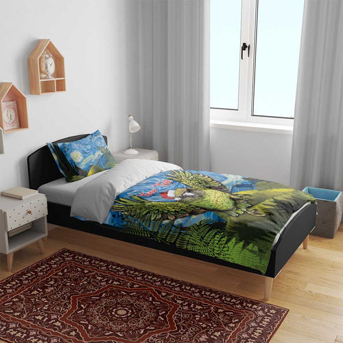 Personalised Jumping Kakapo Christmas Bedding Set New Zealand Fern - Starry Night Style