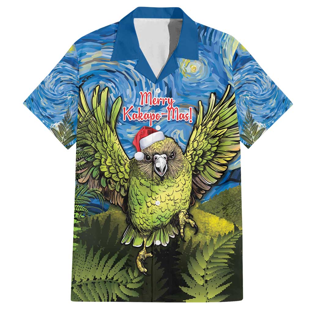 Personalised Jumping Kakapo Christmas Family Matching Off Shoulder Short Dress and Hawaiian Shirt New Zealand Fern - Starry Night Style