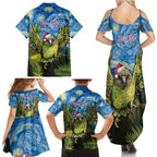 Personalised Jumping Kakapo Christmas Family Matching Summer Maxi Dress and Hawaiian Shirt New Zealand Fern - Starry Night Style