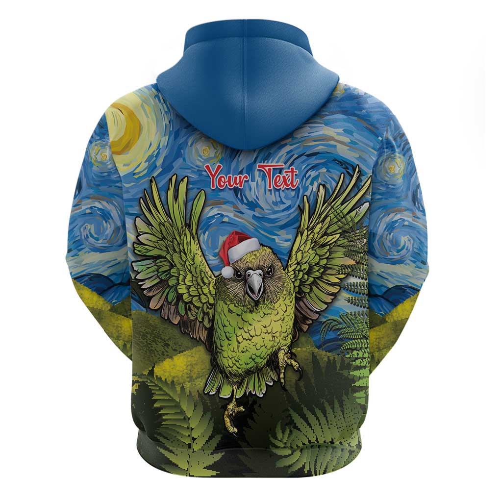 Personalised Jumping Kakapo Christmas Hoodie New Zealand Fern - Starry Night Style