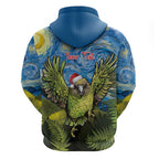 Personalised Jumping Kakapo Christmas Hoodie New Zealand Fern - Starry Night Style