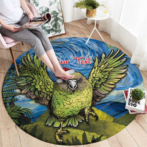 Personalised Jumping Kakapo Christmas Round Carpet New Zealand Fern - Starry Night Style