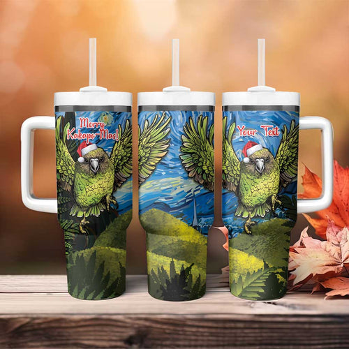 Personalised Jumping Kakapo Christmas Tumbler With Handle New Zealand Fern - Starry Night Style