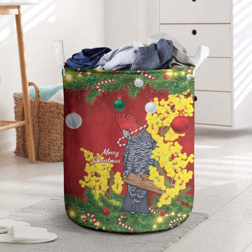 Australia Gang-gang Cockatoo Christmas Laundry Basket Callocephalon Fimbriatum Golden Wattle Red - Aussie Hoodie