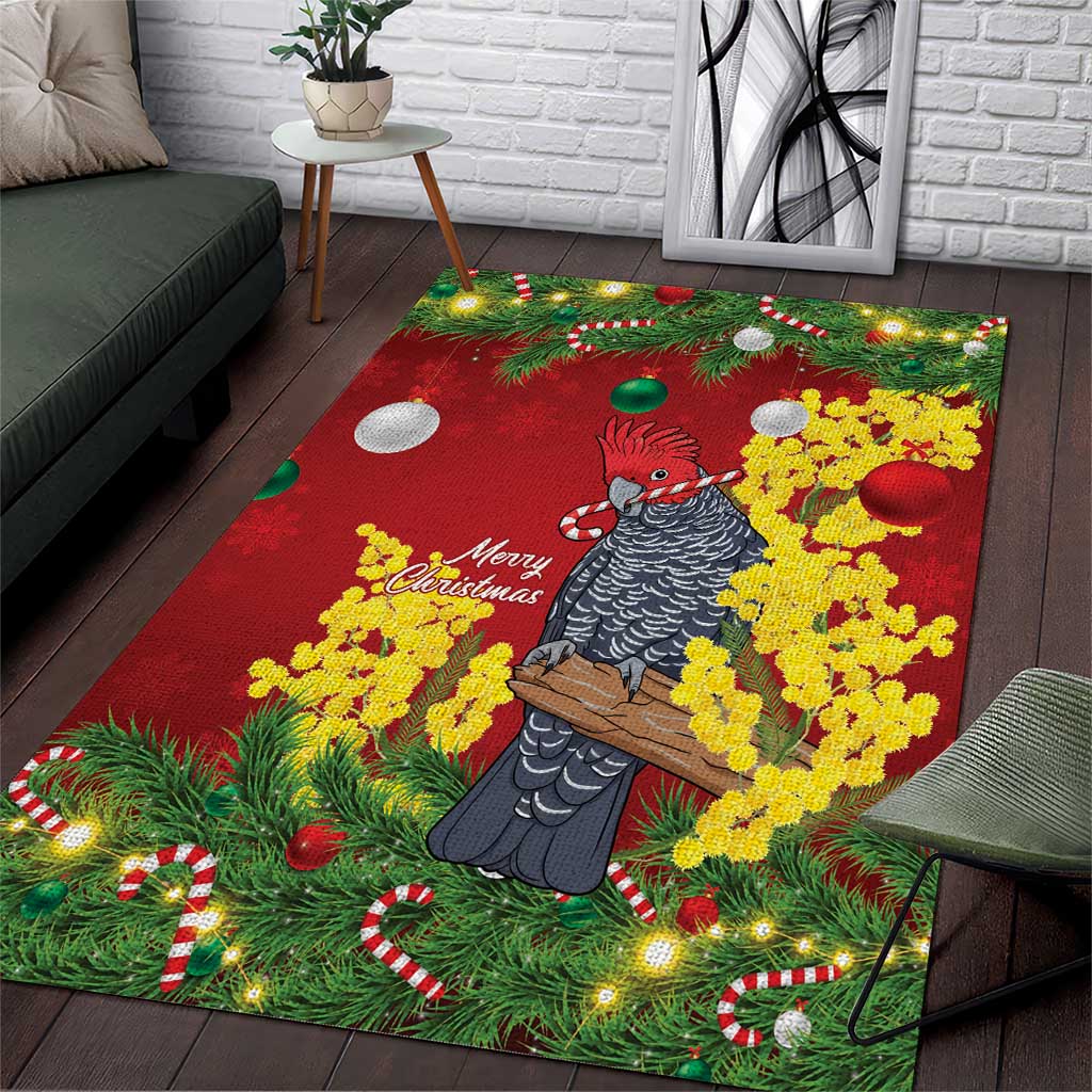 Australia Gang-gang Cockatoo Christmas Area Rug Callocephalon Fimbriatum Golden Wattle Red - Aussie Hoodie