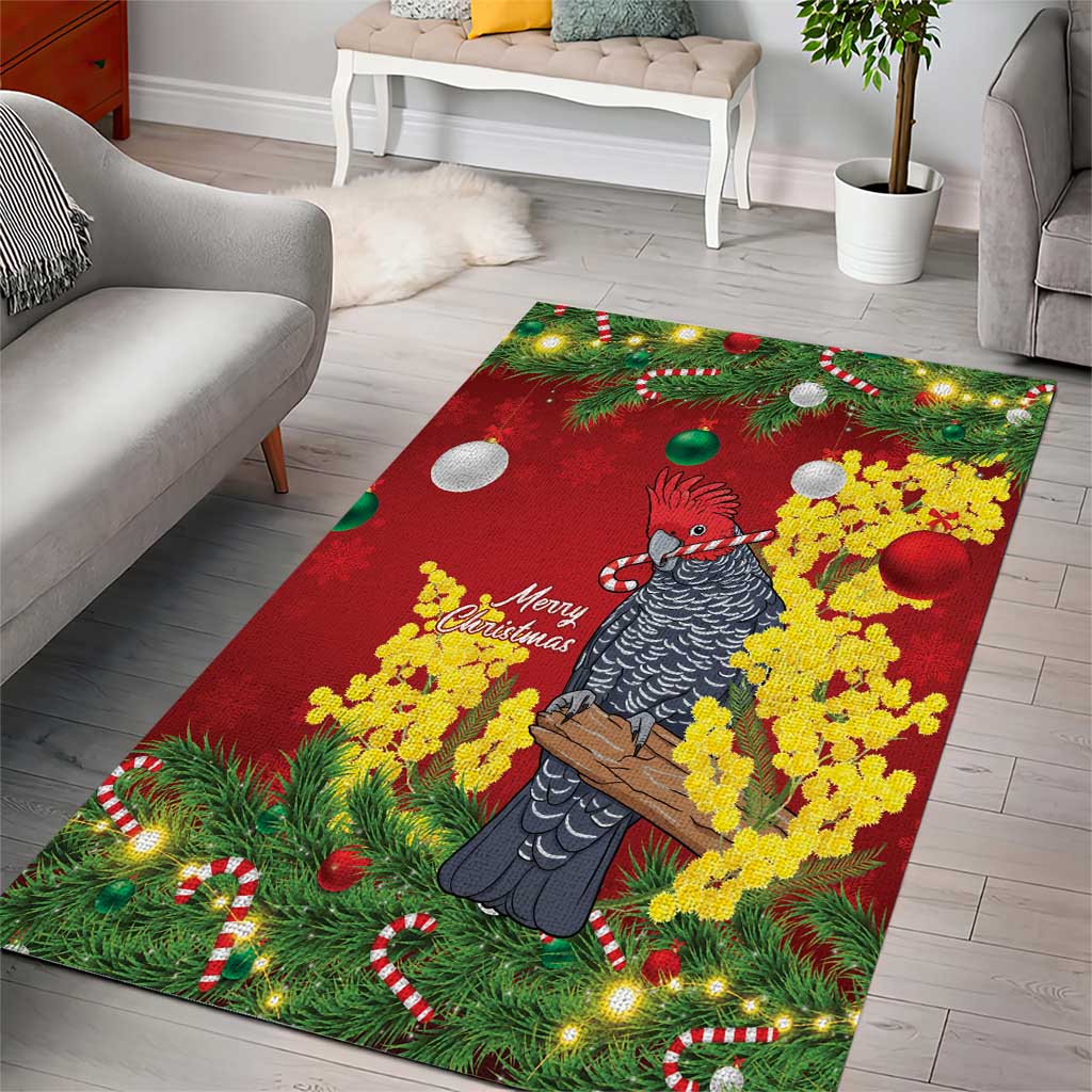 Australia Gang-gang Cockatoo Christmas Area Rug Callocephalon Fimbriatum Golden Wattle Red - Aussie Hoodie
