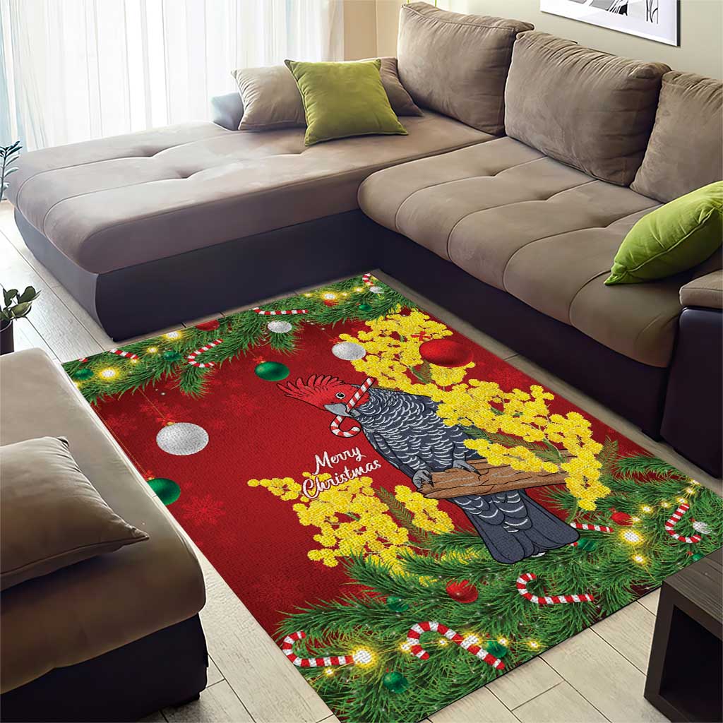 Australia Gang-gang Cockatoo Christmas Area Rug Callocephalon Fimbriatum Golden Wattle Red - Aussie Hoodie