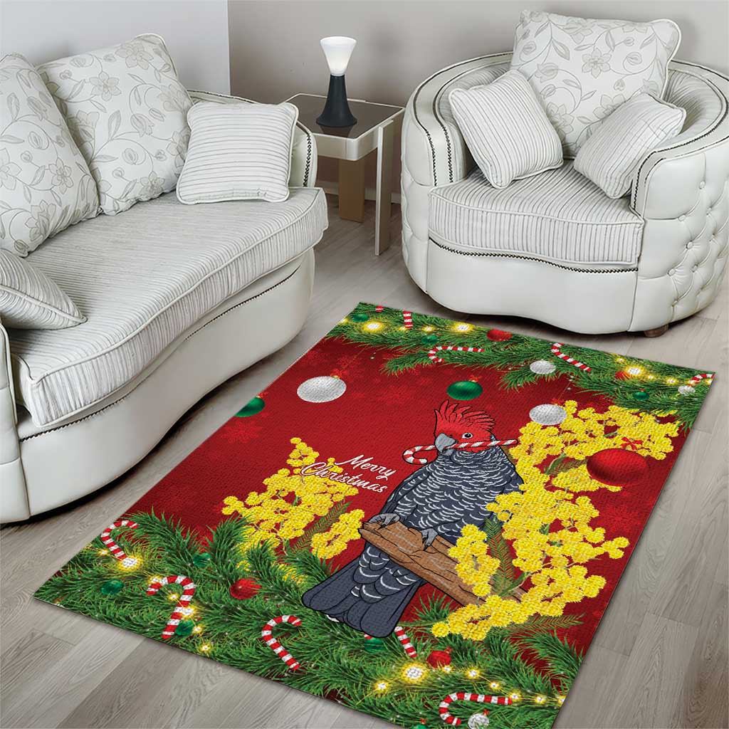 Australia Gang-gang Cockatoo Christmas Area Rug Callocephalon Fimbriatum Golden Wattle Red - Aussie Hoodie
