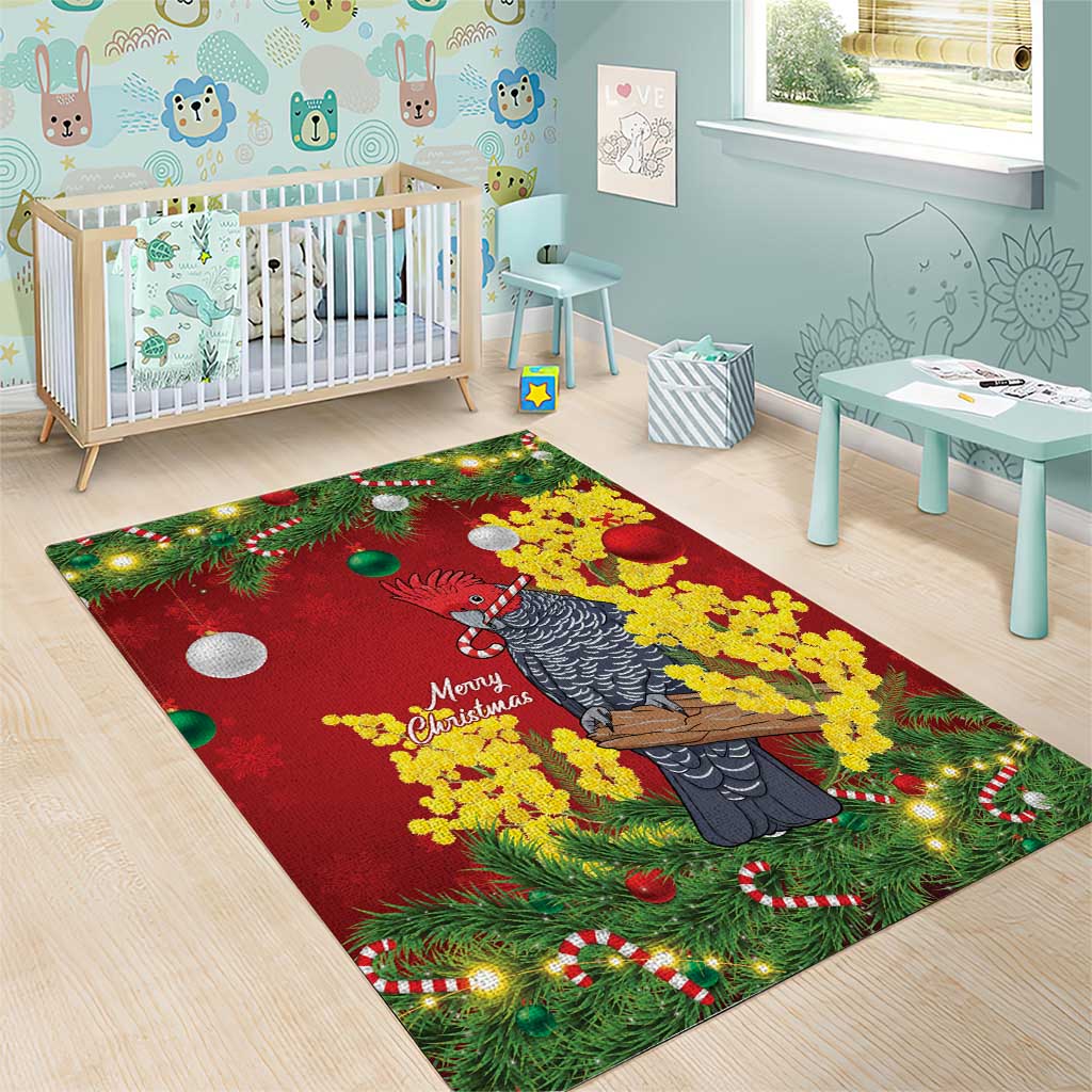 Australia Gang-gang Cockatoo Christmas Area Rug Callocephalon Fimbriatum Golden Wattle Red - Aussie Hoodie