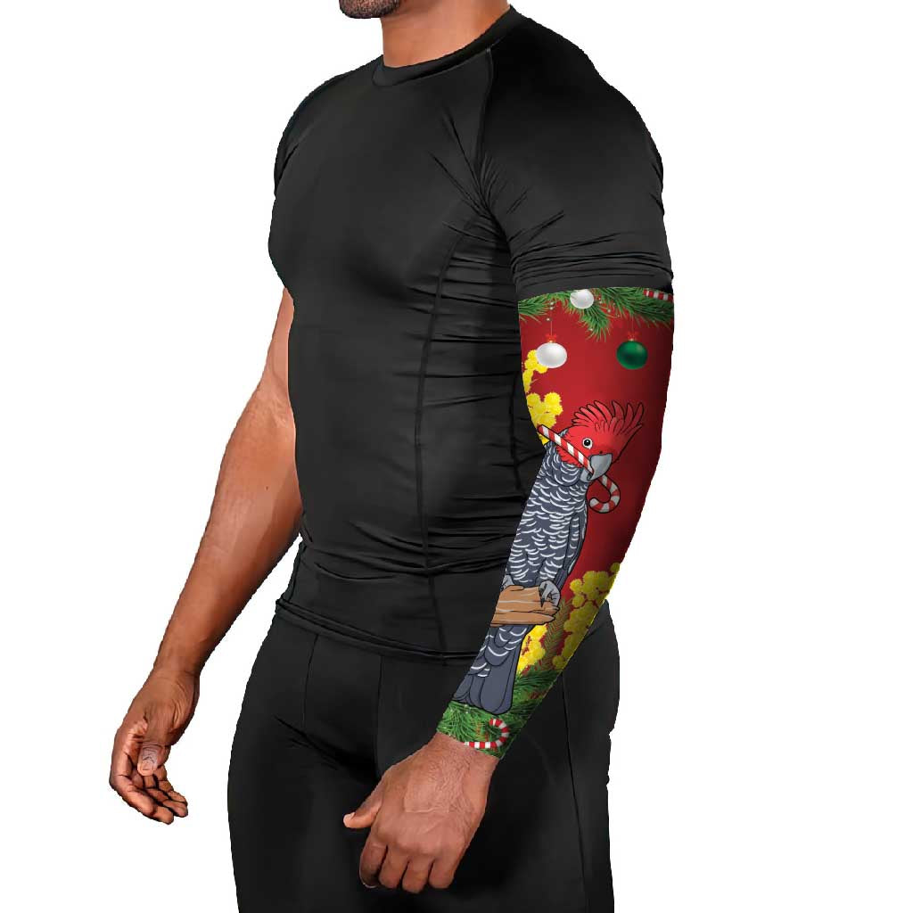 Australia Gang-gang Cockatoo Christmas Arm Sleeves Callocephalon Fimbriatum Golden Wattle Red - Aussie Hoodie