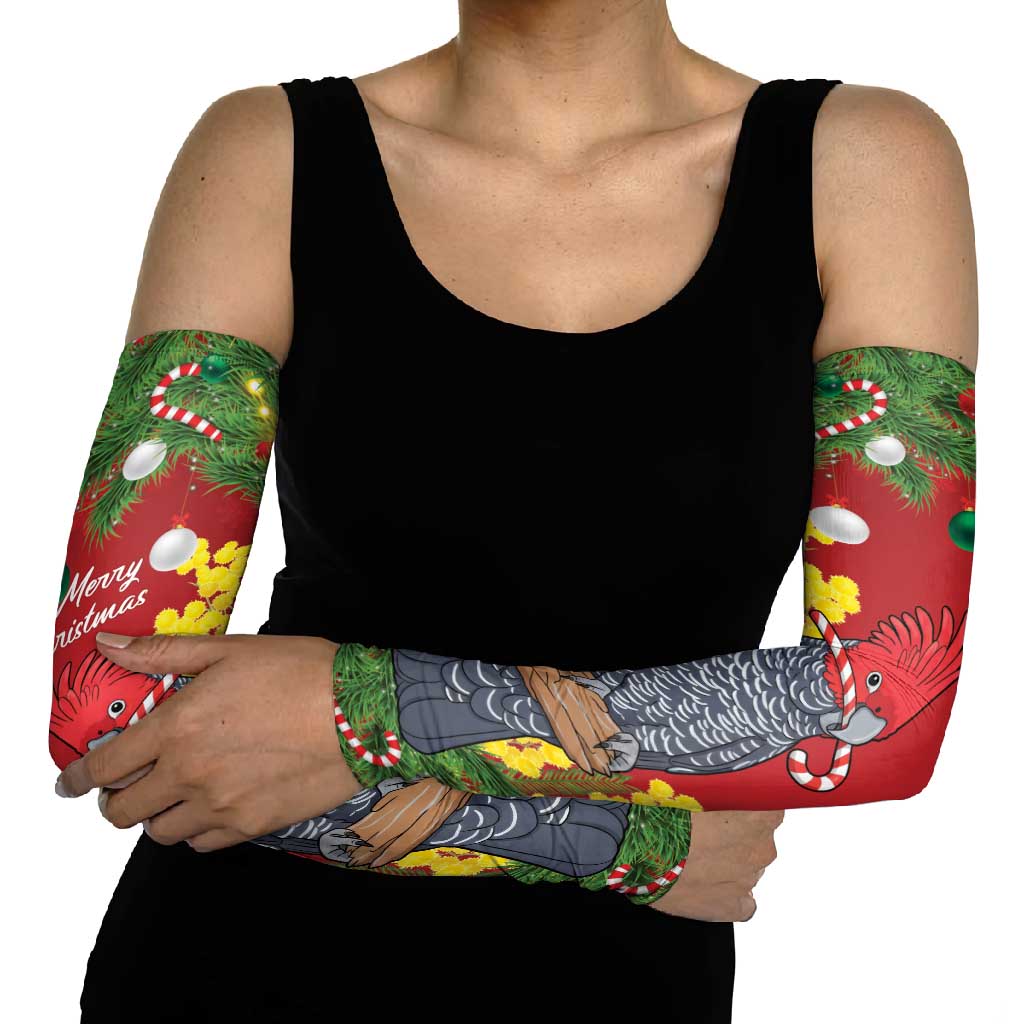 Australia Gang-gang Cockatoo Christmas Arm Sleeves Callocephalon Fimbriatum Golden Wattle Red - Aussie Hoodie