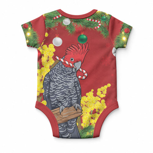 Australia Gang-gang Cockatoo Christmas Baby Onesie Callocephalon Fimbriatum Golden Wattle Red