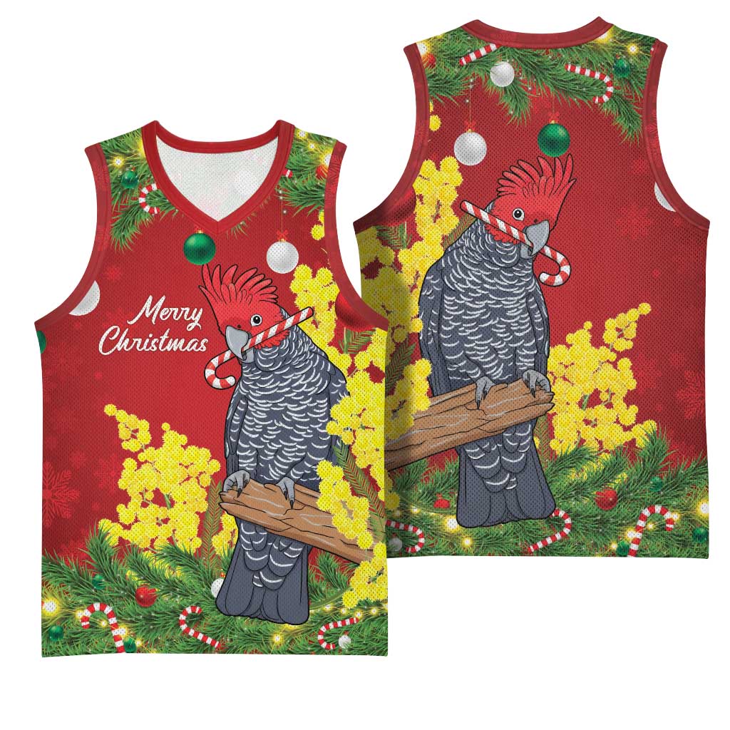 Australia Gang-gang Cockatoo Christmas Basketball Jersey Callocephalon Fimbriatum Golden Wattle Red - Aussie Hoodie