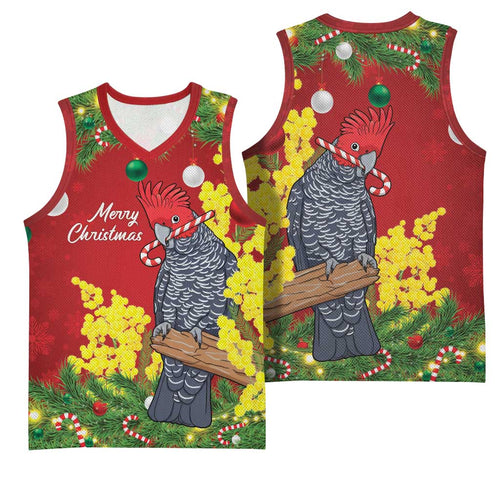 Australia Gang-gang Cockatoo Christmas Basketball Jersey Callocephalon Fimbriatum Golden Wattle Red - Aussie Hoodie