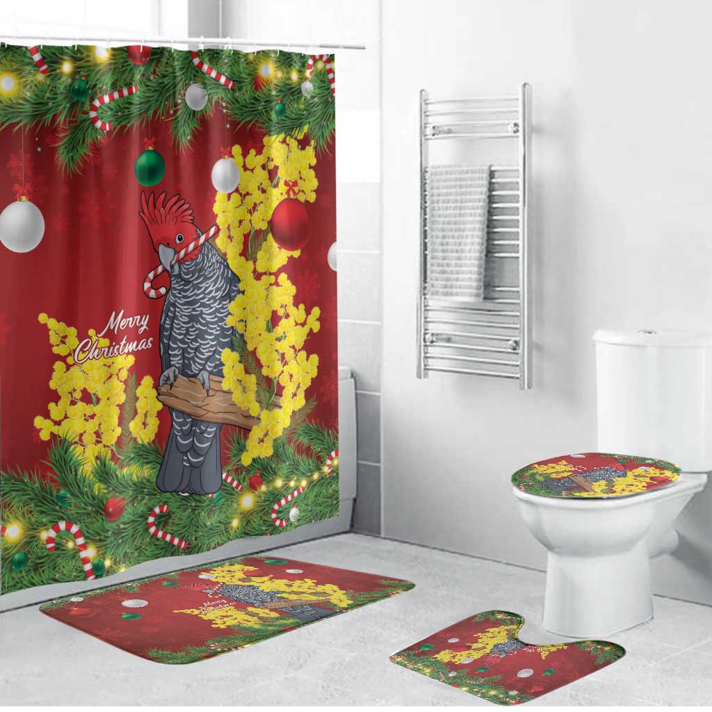 Australia Gang-gang Cockatoo Christmas Bathroom Set Callocephalon Fimbriatum Golden Wattle Red - Aussie Hoodie
