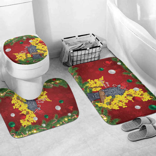 Australia Gang-gang Cockatoo Christmas Bathroom Set Callocephalon Fimbriatum Golden Wattle Red - Aussie Hoodie