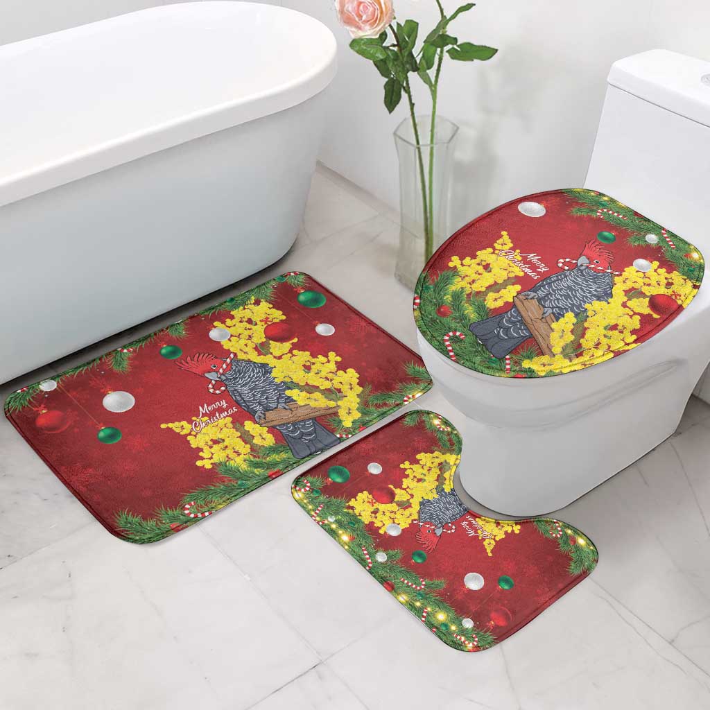 Australia Gang-gang Cockatoo Christmas Bathroom Set Callocephalon Fimbriatum Golden Wattle Red - Aussie Hoodie