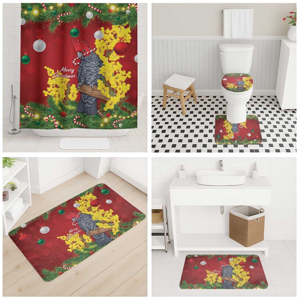 Australia Gang-gang Cockatoo Christmas Bathroom Set Callocephalon Fimbriatum Golden Wattle Red - Aussie Hoodie