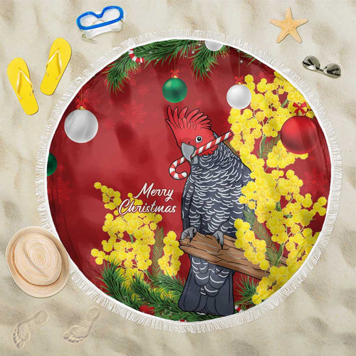 Australia Gang-gang Cockatoo Christmas Beach Blanket Callocephalon Fimbriatum Golden Wattle Red - Aussie Hoodie