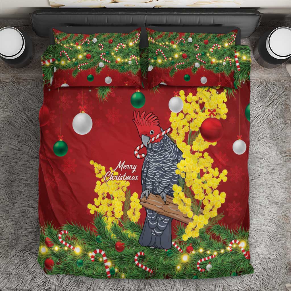 Australia Gang-gang Cockatoo Christmas Bedding Set Callocephalon Fimbriatum Golden Wattle Red - Aussie Hoodie