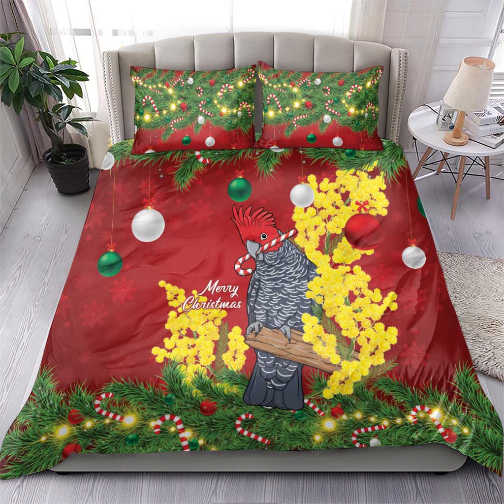 Australia Gang-gang Cockatoo Christmas Bedding Set Callocephalon Fimbriatum Golden Wattle Red - Aussie Hoodie